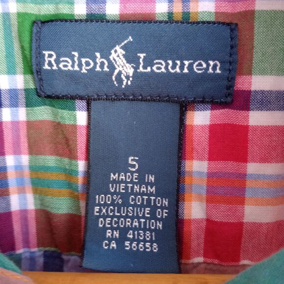 Ralph Lauren Boys Plaid Button Down Oxford Shirt. S/S Size 5 Colorful Preppy - Picture 2 of 6